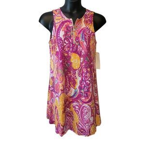 NWT MSK Women's Three-Ring Keyhole-Neck Paisley Jersey Dress Size Large